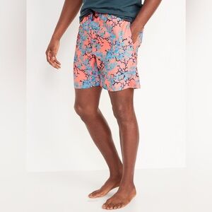 (B3) Old Navy Men's Printed Coral Blue Wave Swim Trunks Shorts XXL